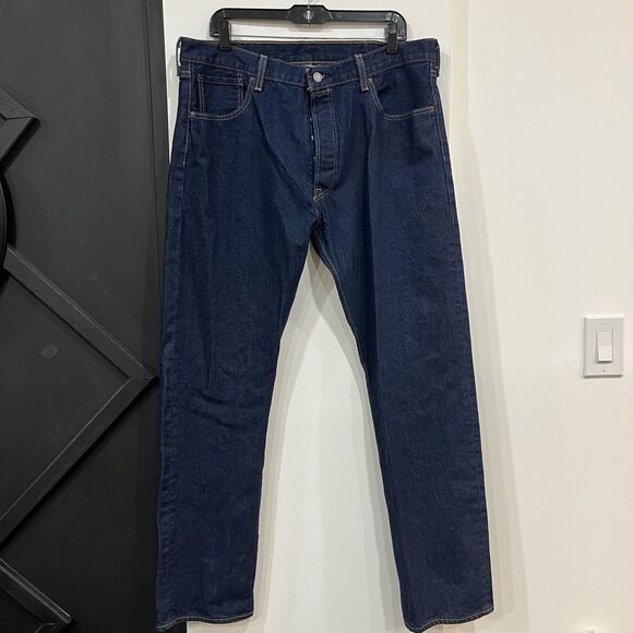 Levi's Men's 501 Dark Wash Straight Leg Button Fly Jeans 38 Inch Waist - Picture 1 of 8